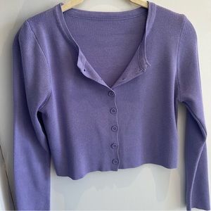 Purple Cropped Knitwear Cardigan Button-Up Style